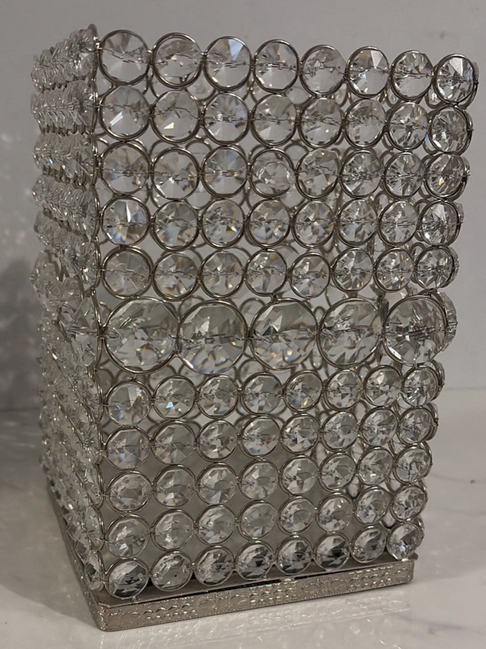 Crystal Bead Decorative Candle Holder Silver and Clear